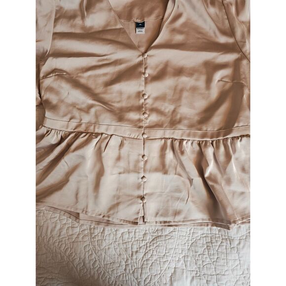 Beige Peplum Blouse Button Up V-Neck Long Sleeve Old Navy XL Feminine NWT - Picture 11 of 13